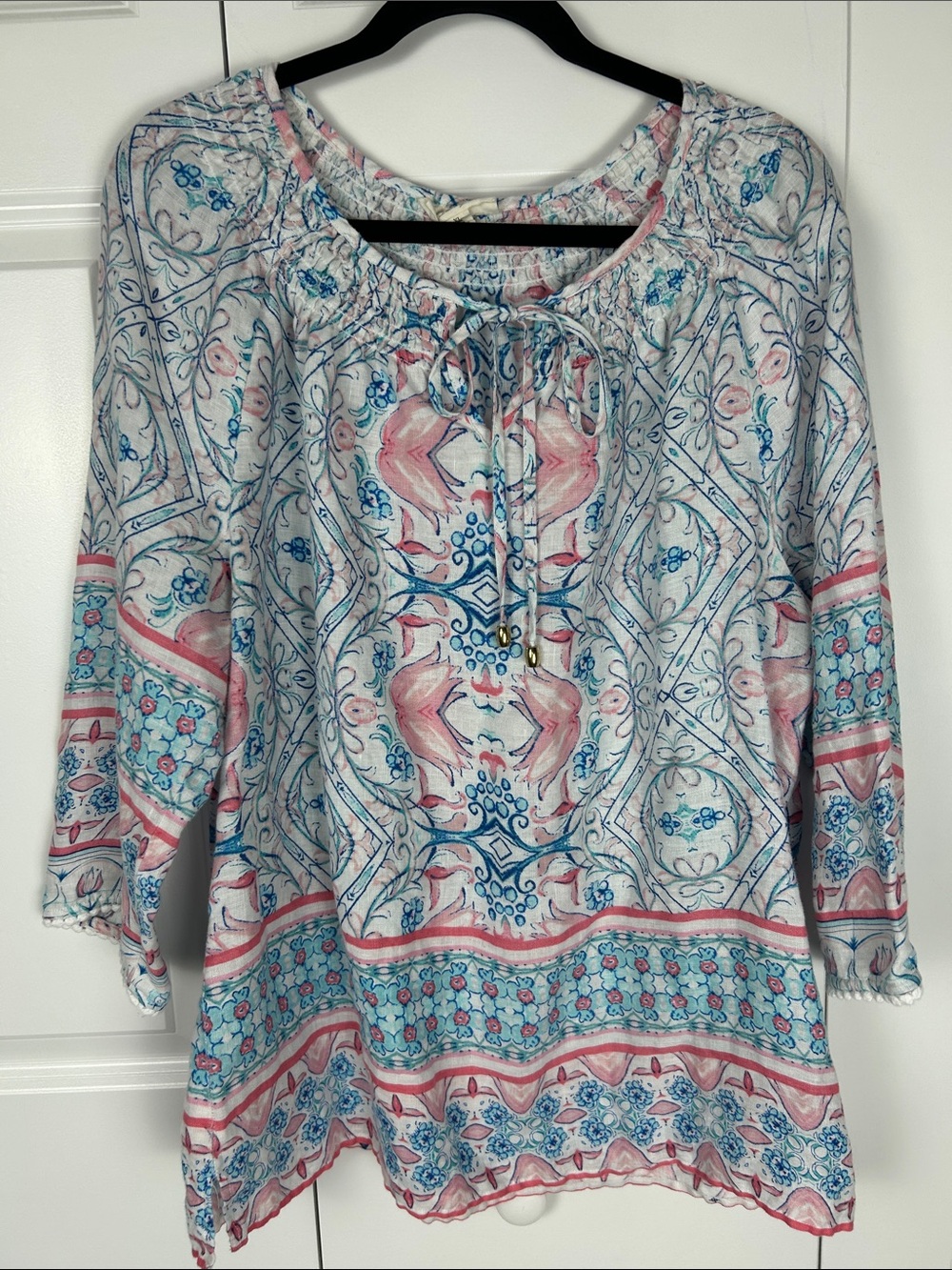 Boho Floral Tunic Top — Pink & Blue